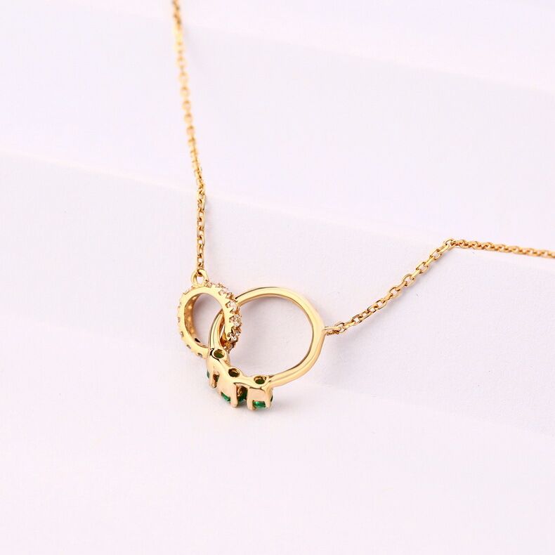 Ladies Resizable Emerald Necklace With 14K Yellow Gold